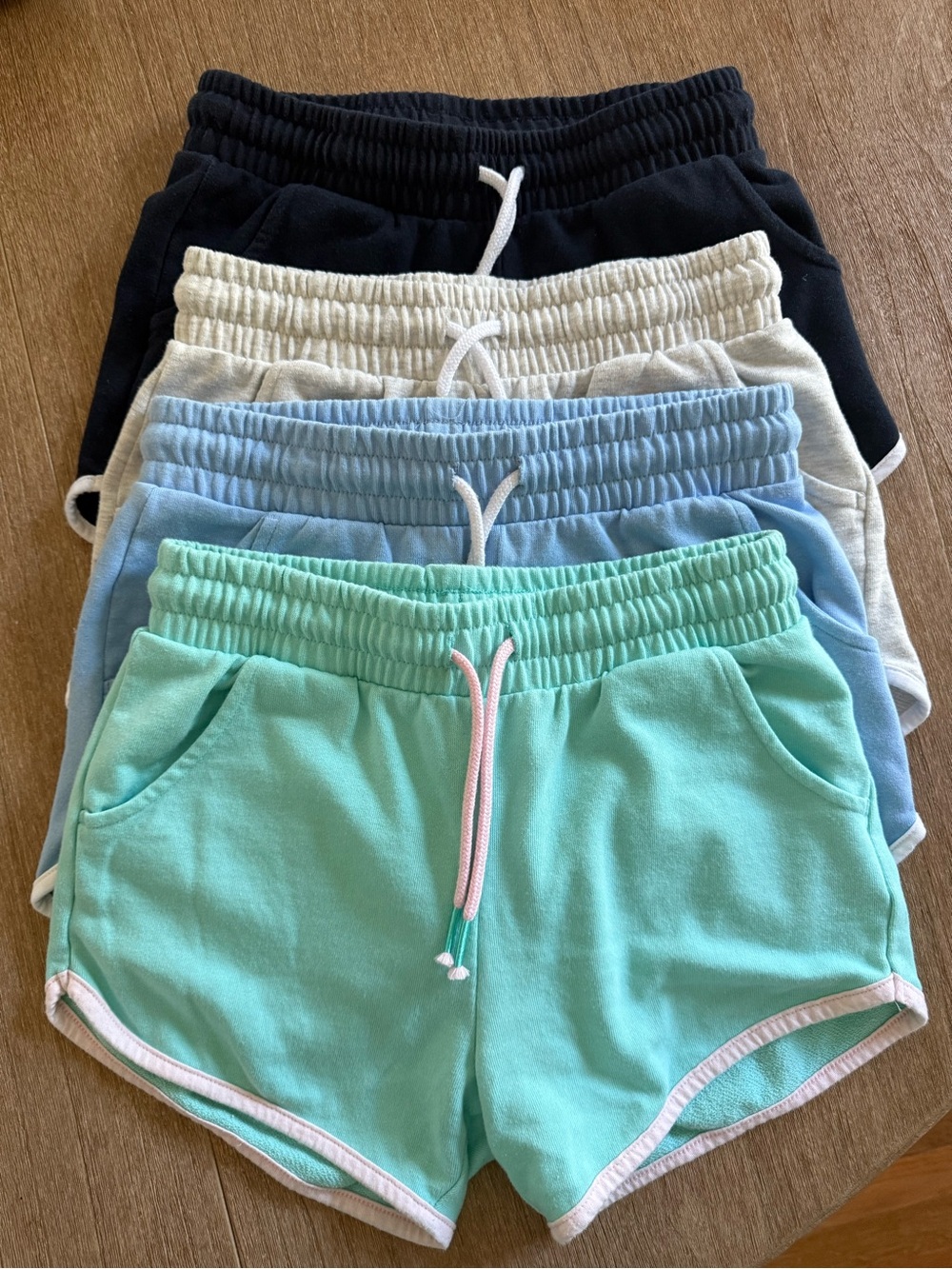 Lands' End Girl’s Athletic Drawstring Shorts - Mint, Light Blue, Gray & Navy